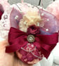 Pink and Burgundy Christmas Bauble with Floral Lace, Ribbons and Flowers - Image 2