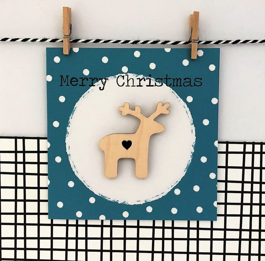 Reindeer Magnet Card - Handmade Card - Luxury Christmas Card - Magnet Card