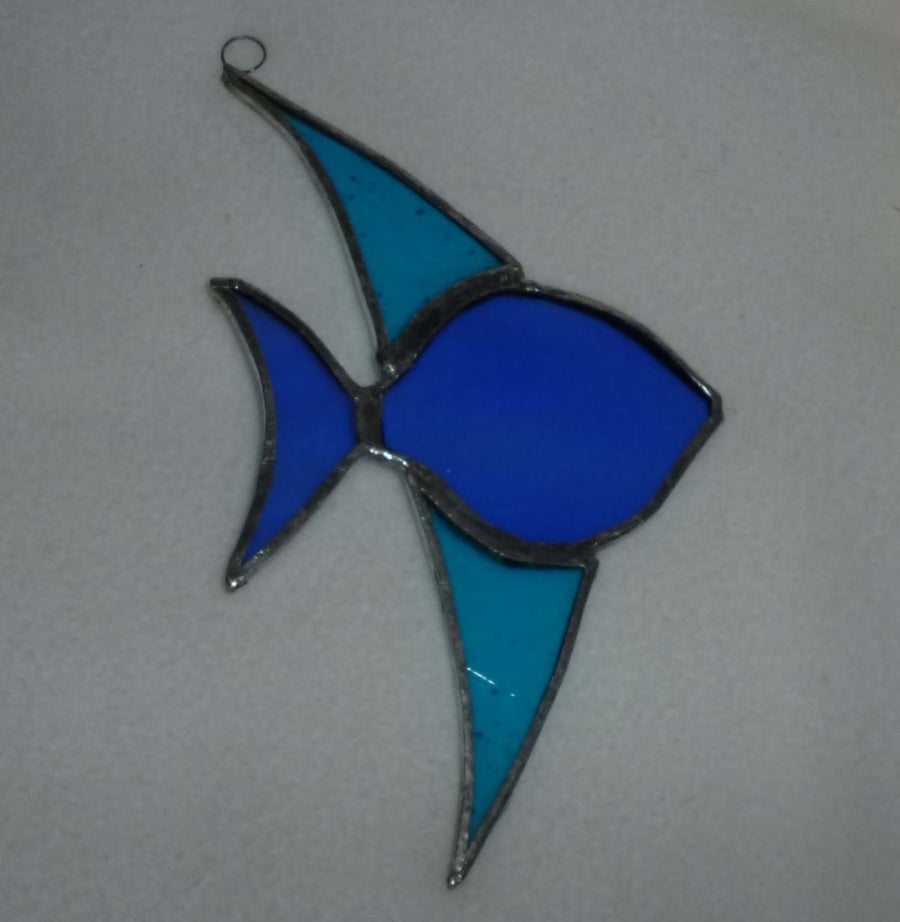Hand made stained glass angel fish suncatcher- blue