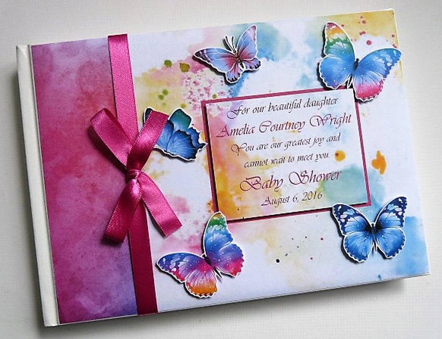 Rainbow butteflies birthday guest book, butterflies birthday party gift
