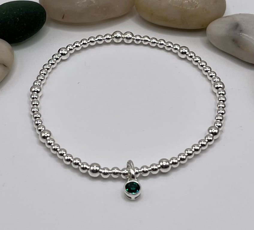 Sterling Silver May birthstone charm bracelet  