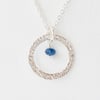 Blue Sapphire with Fine Silver Circle Pendant Necklace