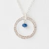 Blue Sapphire with Fine Silver Circle Pendant Necklace