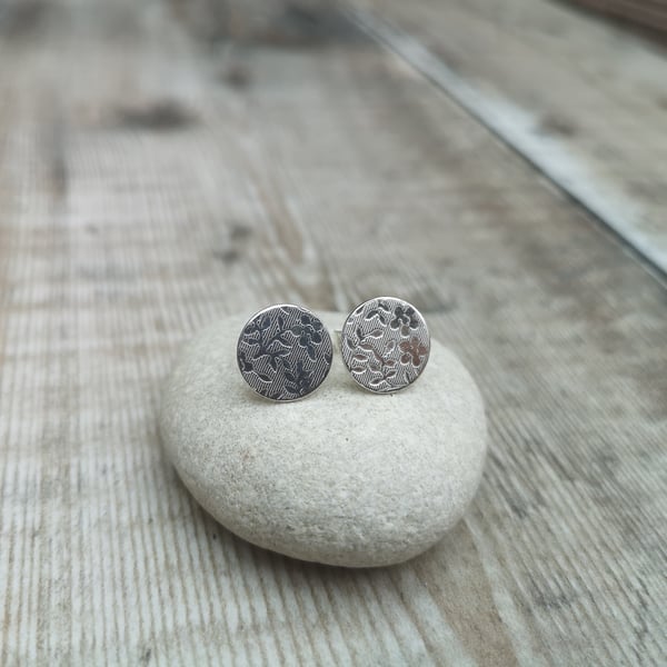 Sterling Silver Flower Disc Stud Earrings - JBJ3026