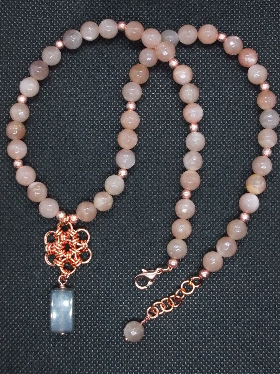 SALE - Sunstone necklace with Japanese chainmaille flower