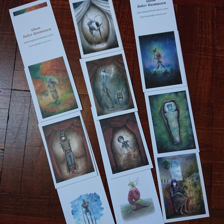 10 Bookmark Bundle, Gothic Art, Whimsical art, illustration, Dark Arts, Mythical