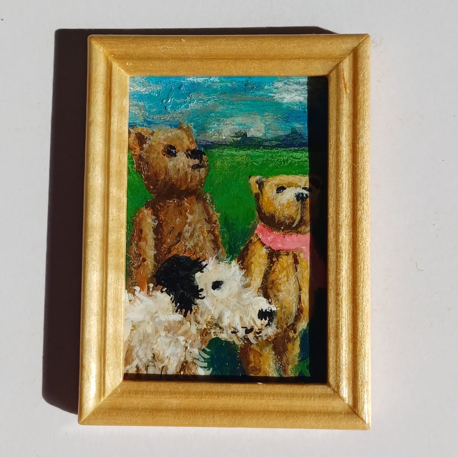 Teddy Bears Miniature Oil Painting - Look to the Sky