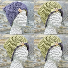 Alpaca Tweed Hat. Reversible Hat. Woolly Hat. Woollen Hat. Knitted Hat. 