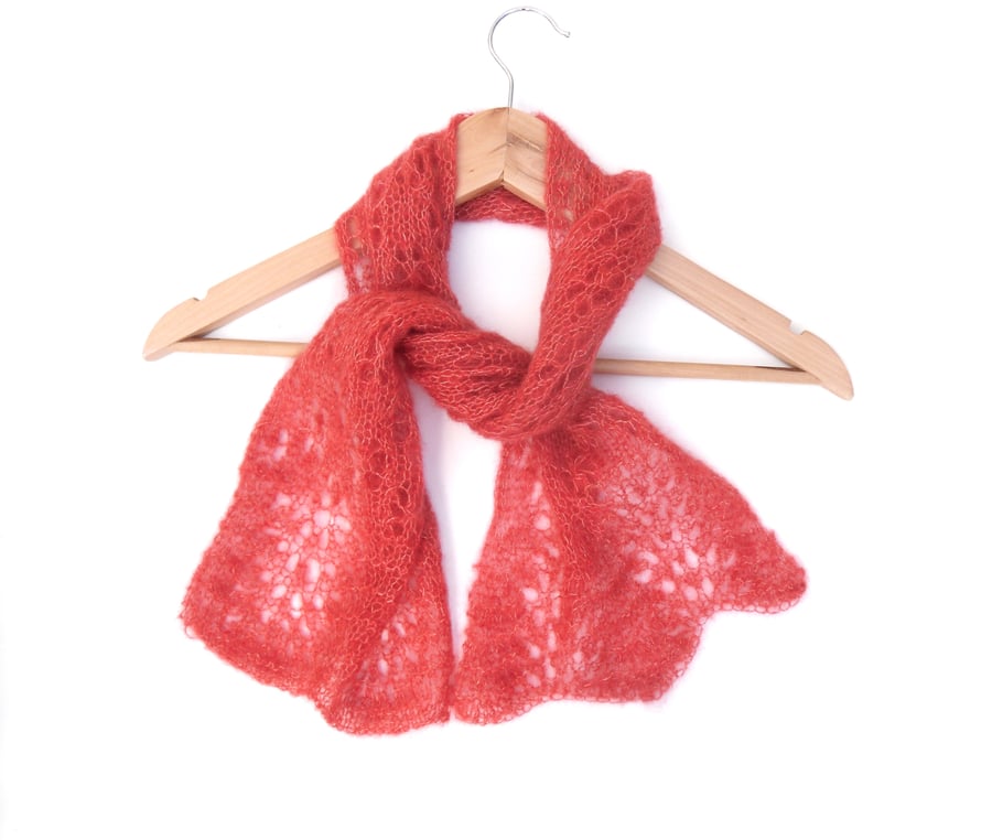 Lace scarf in burnt orange mohair 