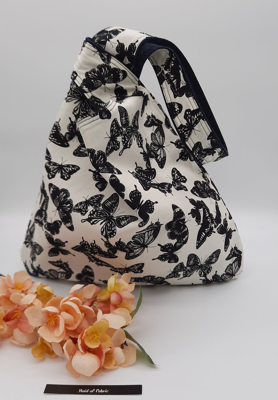 Japanese knot bag,  medium,  shoulder bag,  handbag  butterfly and denim 
