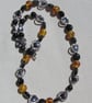 Black Onyx, Faux Amber & Hematite Heart Gemstone Beaded Statement Necklace,  - Image 3