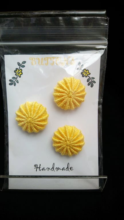 Buttons Yellow 30mm Handmade Embroidered Yorkshire Style 