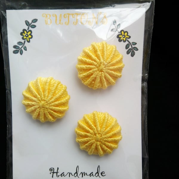 Buttons Yellow 30mm Handmade Embroidered Yorkshire Style 