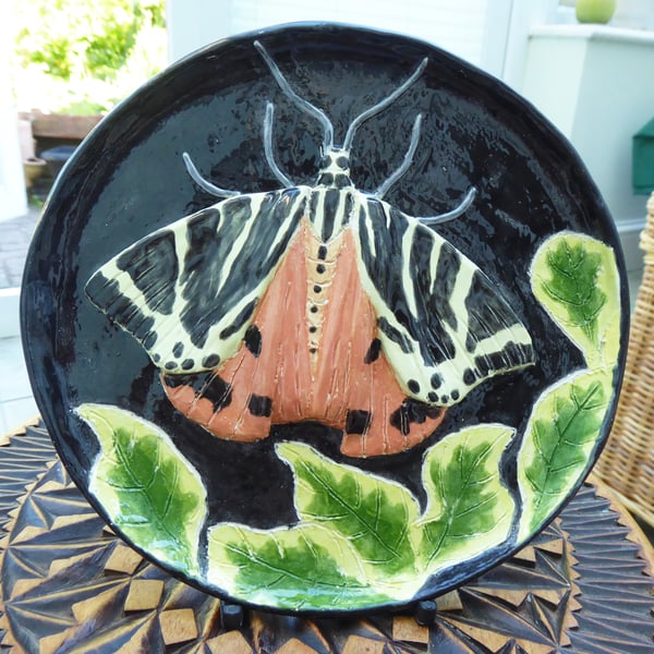 Tiger Moth Ceramic Plate - Hand Sculpted - by Jacqueline Talbot Designs