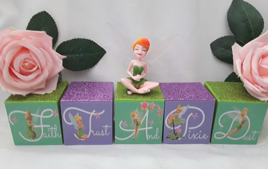 5 Tinkerbell Wood Blocks,Personalised Blocks,Tinkerbell Room Decor,Tinkerbell 