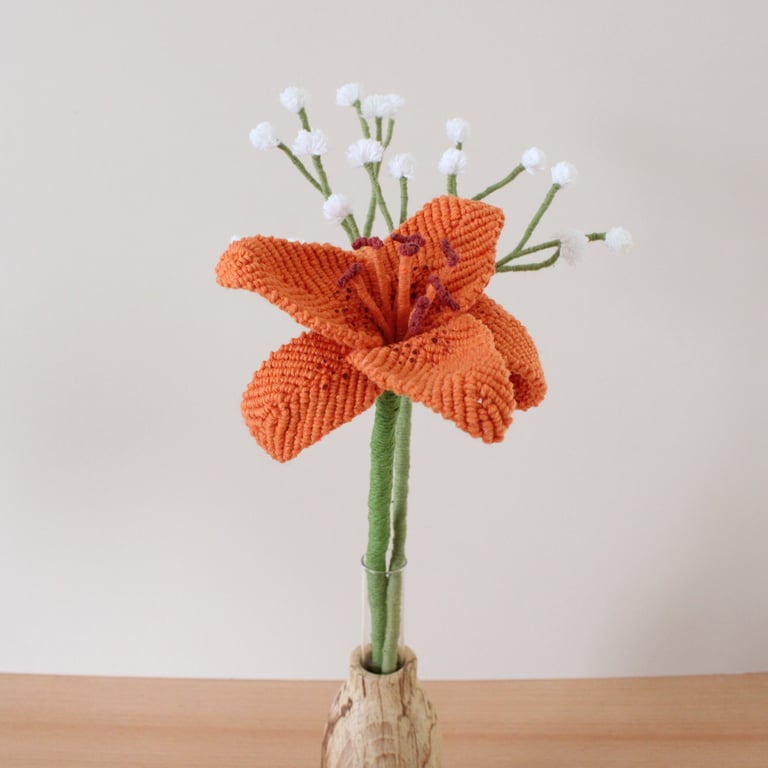 Single stem lily, macrame flower, orange lily