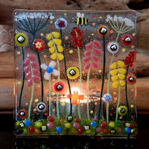 Handmade Fused Glass 'Bumble Bee' T Light Holder
