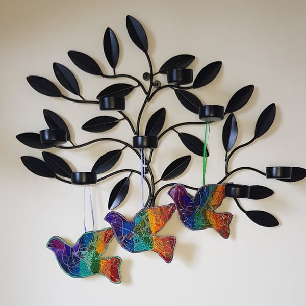 Sari silk Rainbow Dove hanging decoration