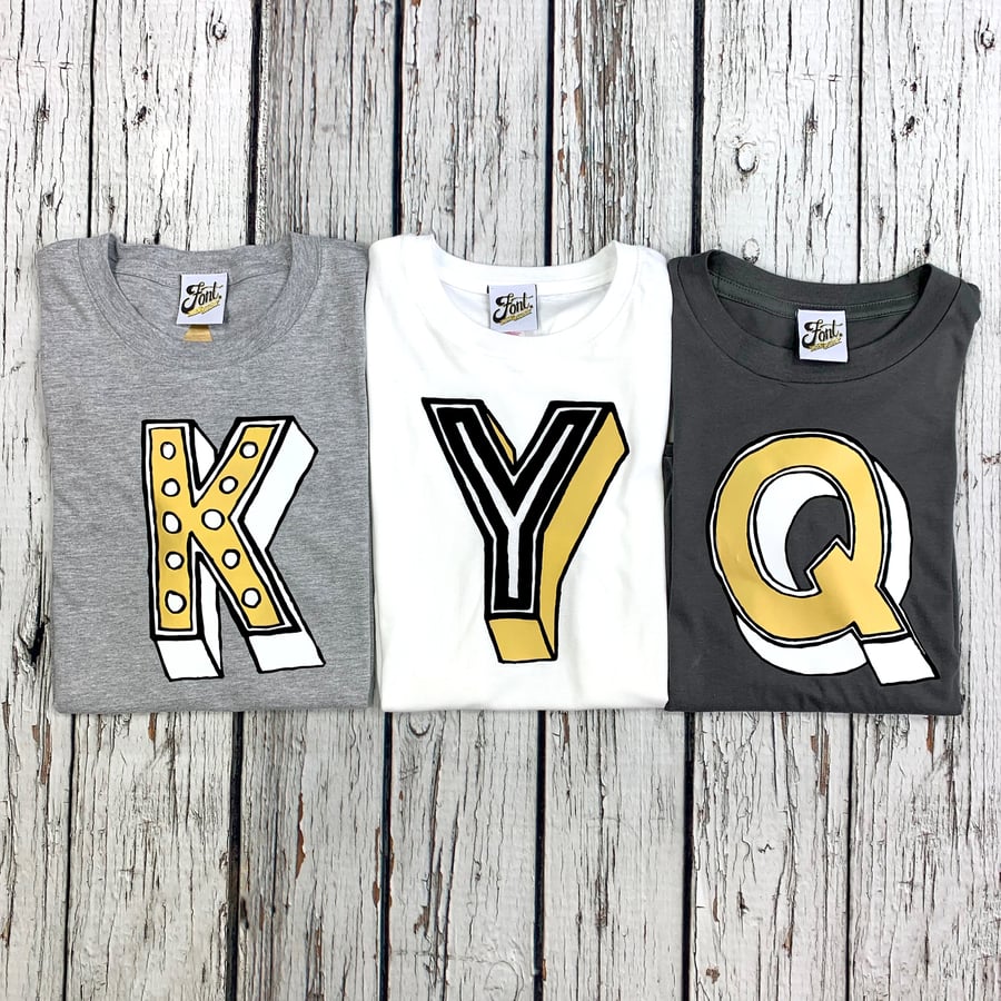 Mens Personalised T-Shirt. Choose your Initialletter male tee. Alphabet Monogram