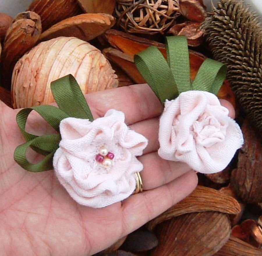 Choice of Two Shabby Chic Rose Bud Corsages, Frayed but Beautiful!