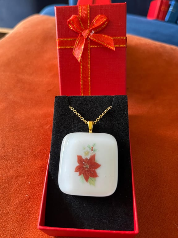 Unique Handcrafted Christmas Poinsettia Flower Pendant.