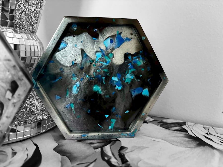 Marble Blue Hexagon Coaster Set 