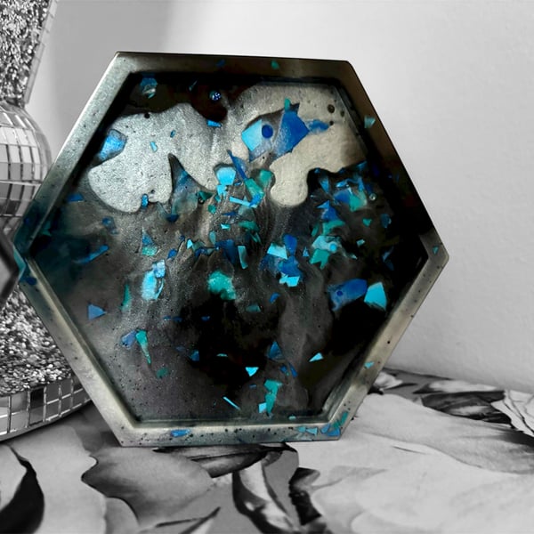 Marble Blue Hexagon Coaster Set 