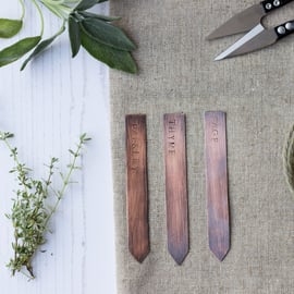 Rustic Copper Handcut & Handstamped Herb Plant Markers Tags Labels Set of 3