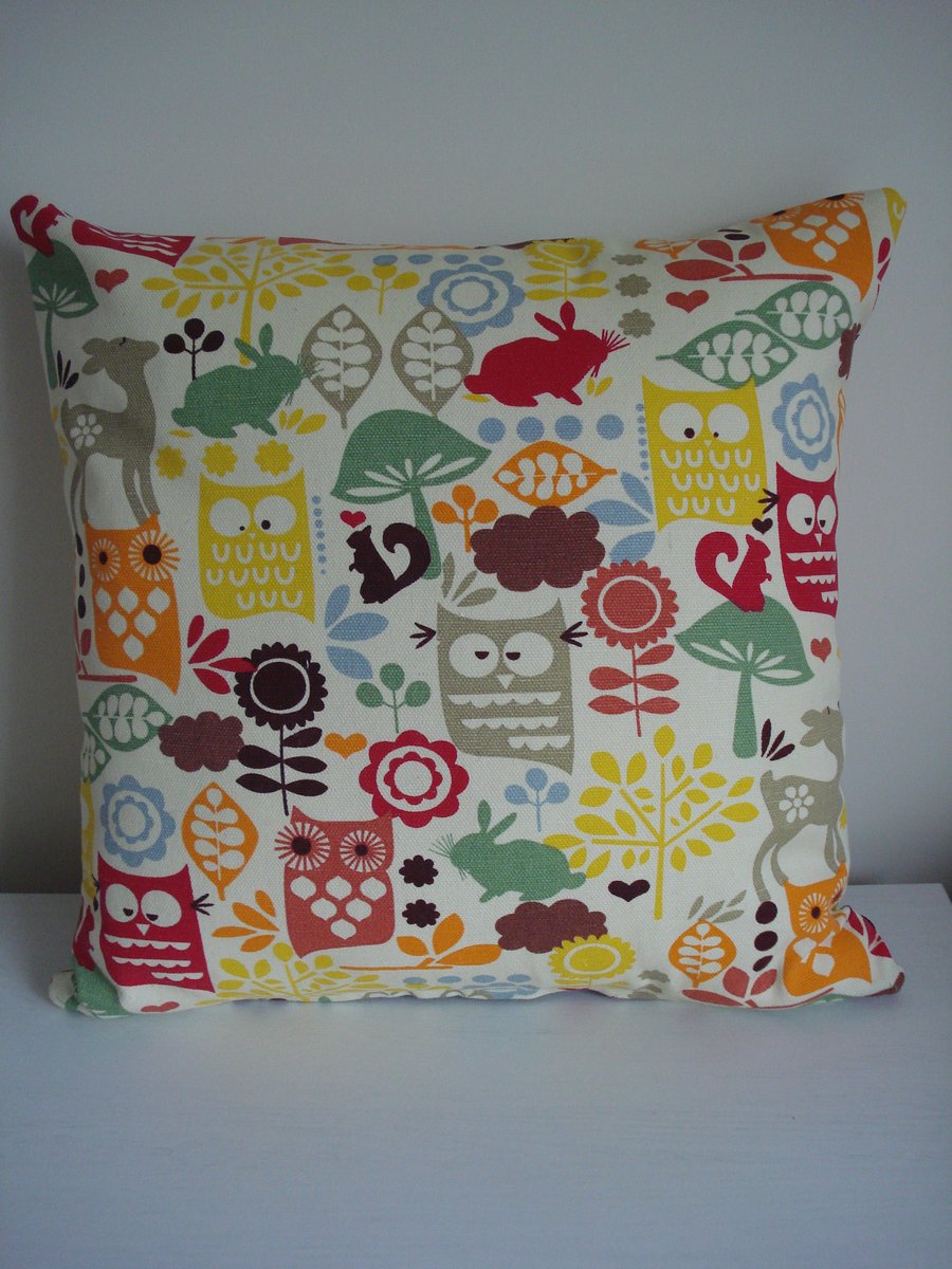 Cushion Cover, Woodland, Forest, Wildlife, Owl, Squirrel, Rabbit