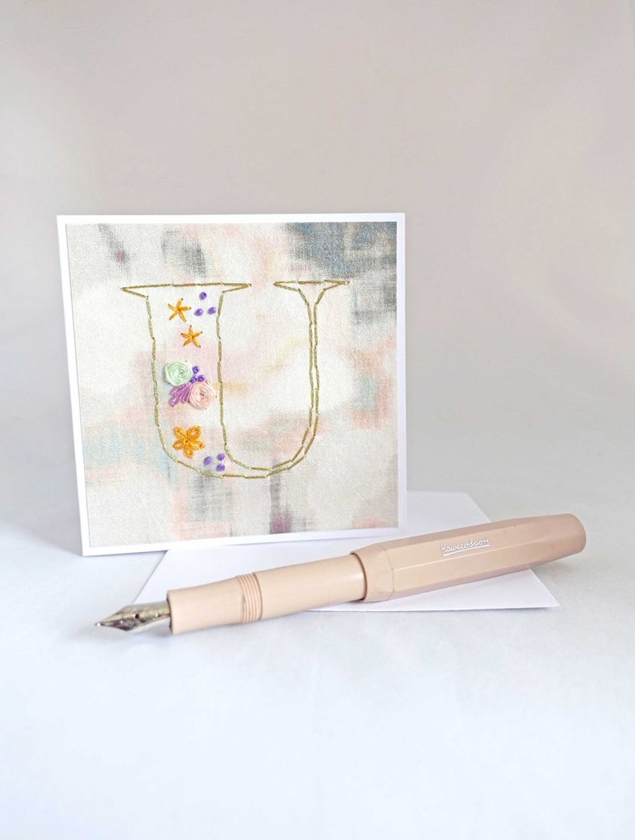 SALE Hand Stitched Letter U Card