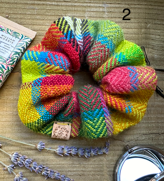 Hair Scrunchie in Colourful Hand Dyed Bold Spring Colours in British Wool Tweed