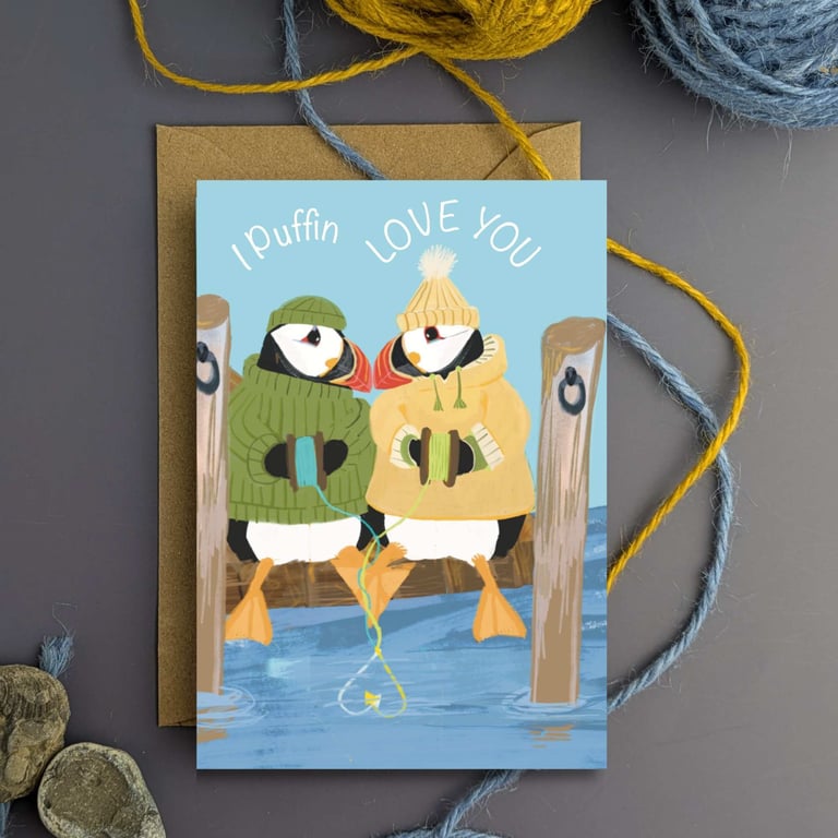Anniversary Birthday Card Cute Puffin Love you Card