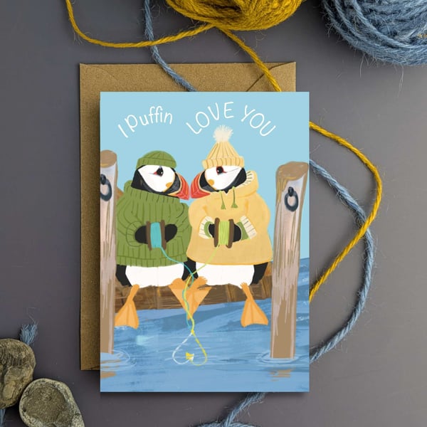 Anniversary Birthday Card Cute Puffin Love you Card