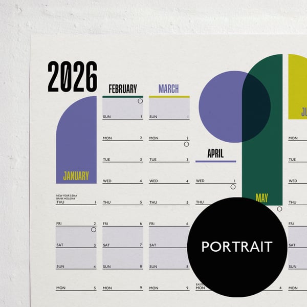 2026 A1 Portrait Colourful Wall Planner 