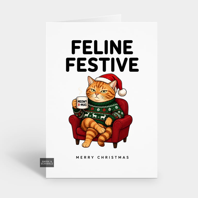 Funny Christmas Card - Feline Festive Cat