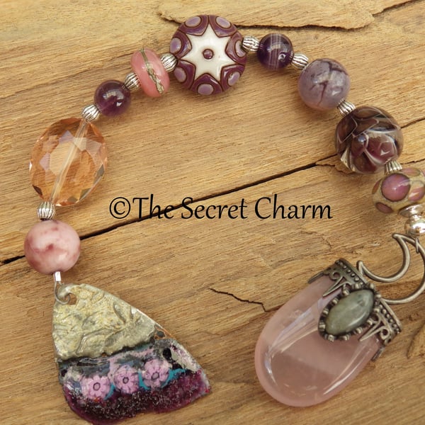 Goddess Lilith Prayer Beads, Amethyst & Rose Quartz Meditation Beads