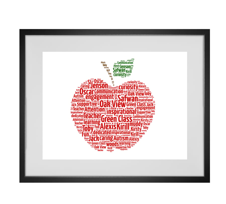 Personalised Best Teacher Apple Design Word Art Print