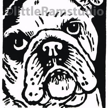 English Bulldog - Original Hand Pulled Linocut Print