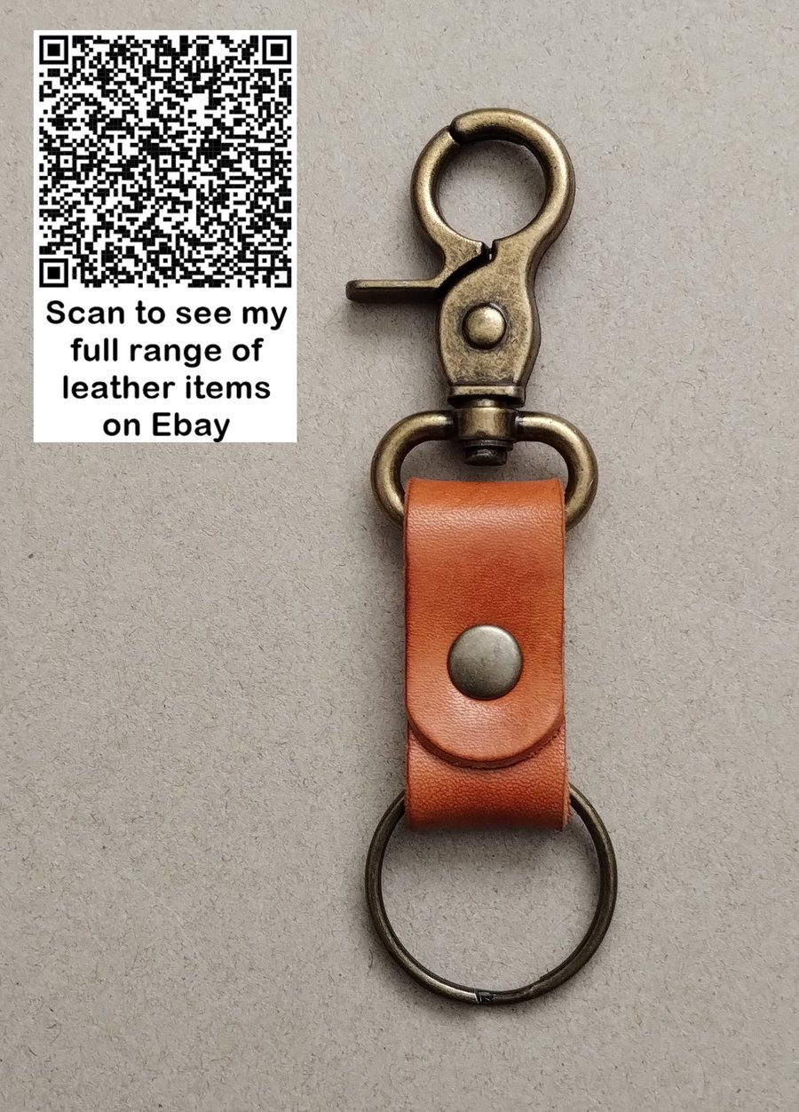 Compact Leather Keyring With Lobster Clasp and Split Ring Antique Brass Finish