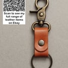 Compact Leather Keyring With Lobster Clasp and Split Ring Antique Brass Finish