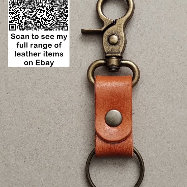 Compact Leather Keyring With Lobster Clasp and Split Ring Antique Brass Finish