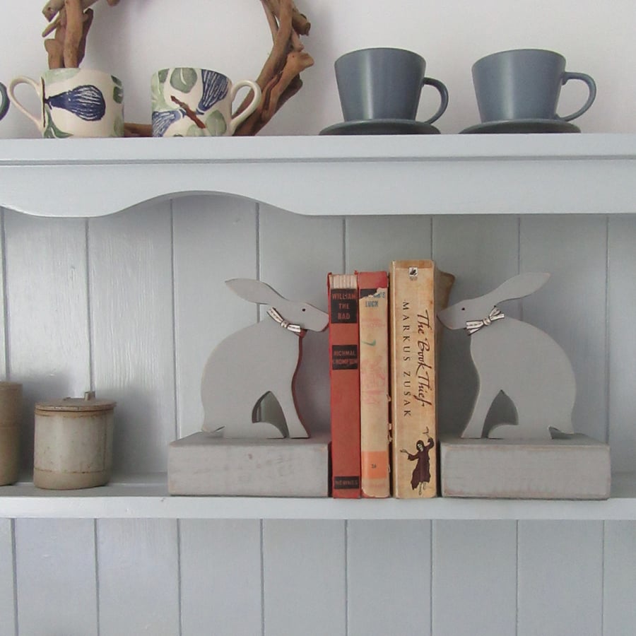 Wooden Hare Bookends