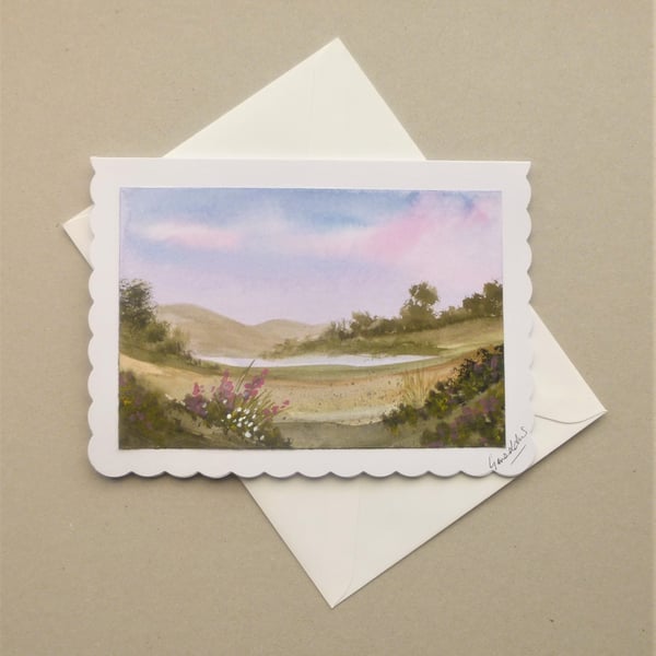 hand painted original art landscape greetings card ( ref F 631.D2 )
