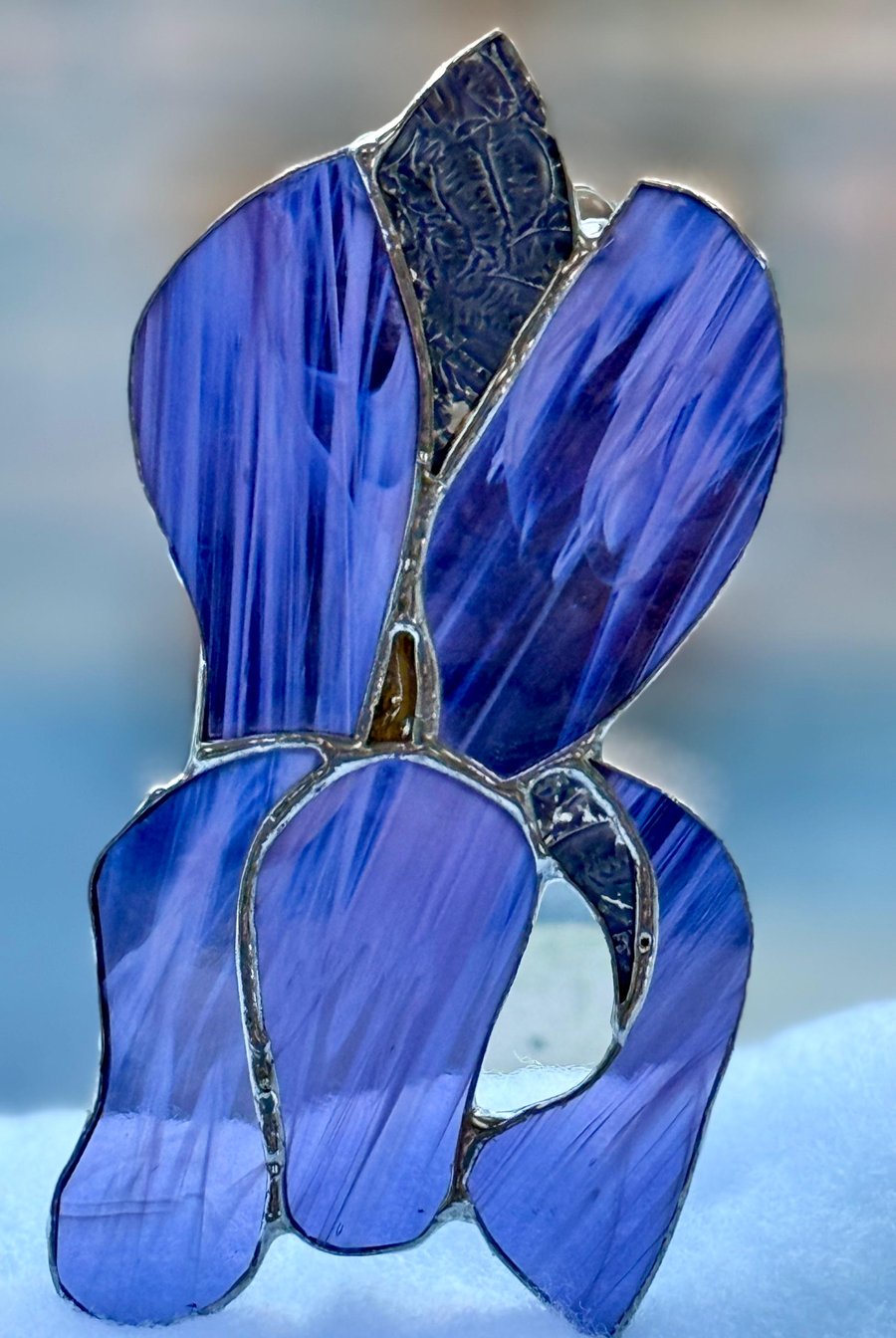 Stained glass iris - purple with white wispy petals