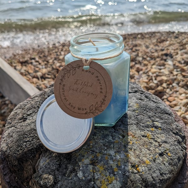 SEA BREEZE SCENTED, HAND POURED,MARBLED SOY WAX CANDLE - 165g