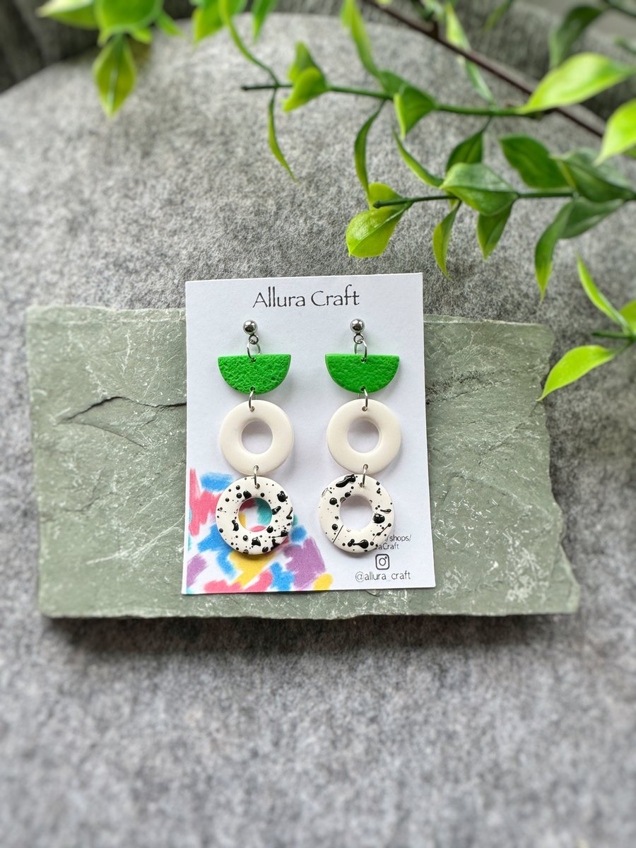 Fresh Green and White Earrings