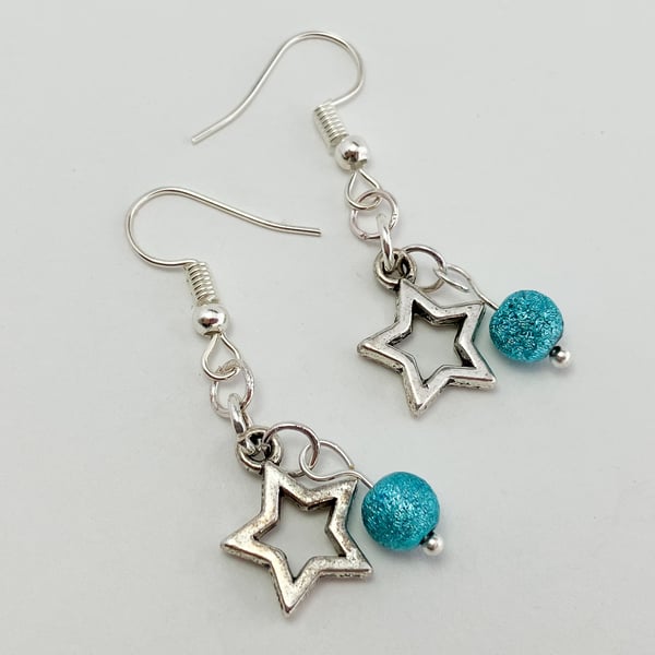 Silver and Turquoise Open Star Earrings