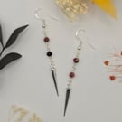 Sterling Silver Spike Dangle Earrings with Faceted Black-Rainbow Beads