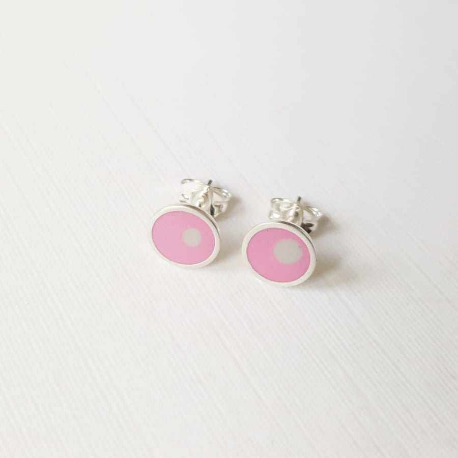 Pop Art Studs, Pink and Grey, Minimalist, Everyday Earrings