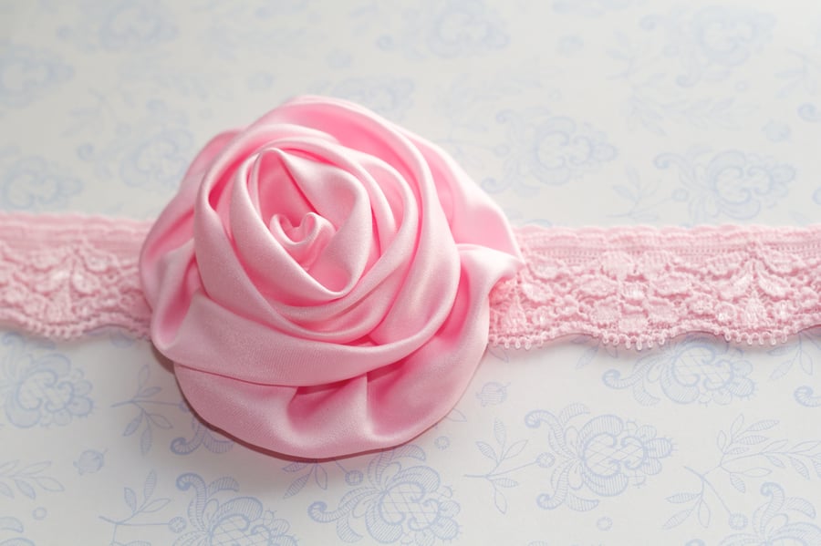 SERENA: Baby, Bridesmaid & Flower Girl Headband. Light Pink Satin